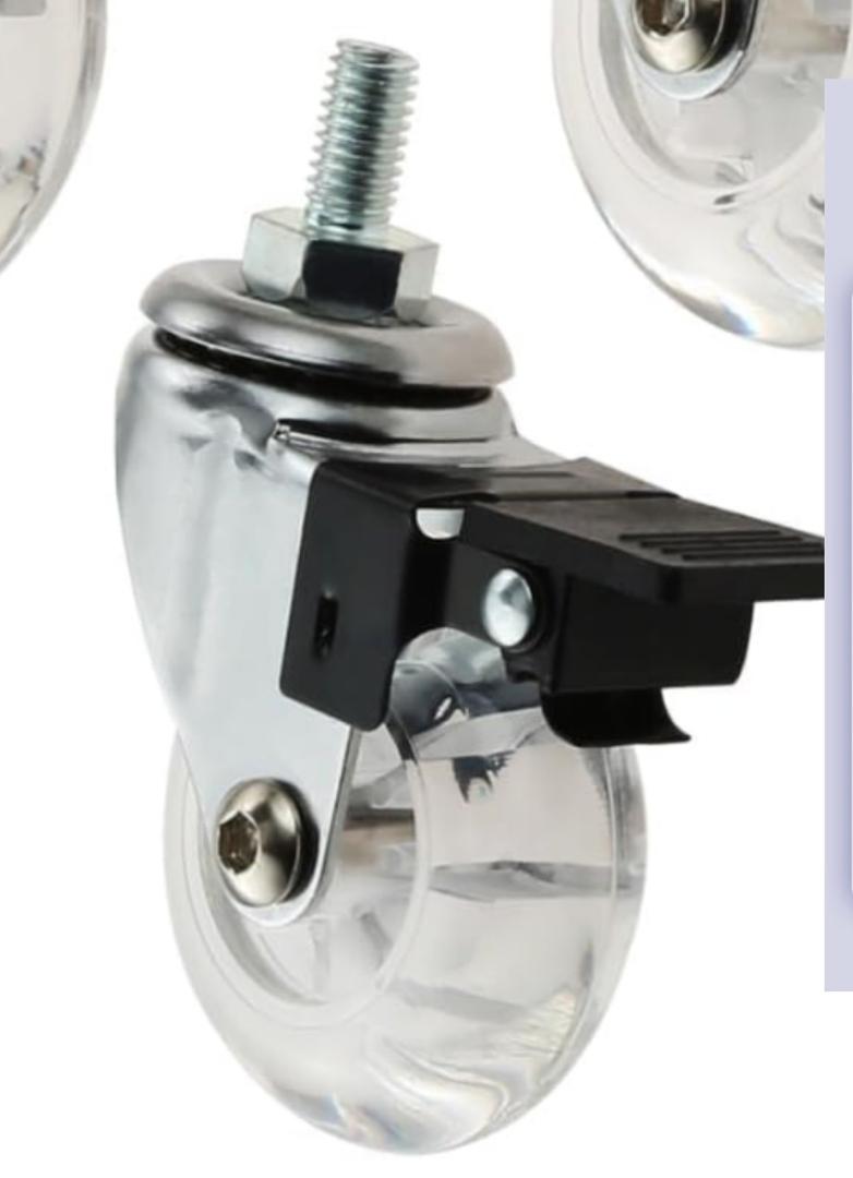 Castor Wheel 2-inch 8 * 15 Screw Brake Transparent Wheel Screw Threaded Stem Casters Office Chair Caster Wheel Clear Swivel Casters with Brake for Sofa Chair Cabinet Casters Wheels