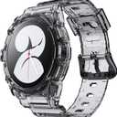 NotoCity for Galaxy Watch 4 Galaxy Watch 5 Watch 6 44mm Bands, Clear Band with Protective Case Replacement Strap for Galaxy Watch 4 Watch 5 (44mm, black)