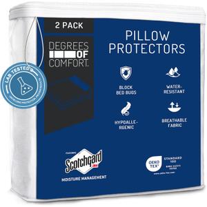 Degrees of Comfort Pillow Protectors (Set of 2) - Hypoallergenic, Water Resistant, Zippered Dust Allergy & Bed Bug Proof Pillow Cover, Cotton Terry with 3M Scotchgard, Standard Size, 21x27