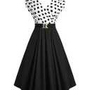 ROSE GAL Women Plus Size 1950s Vintage Retro V Neck Cocktail Swing Dress Crossover Sleeveless Polka Dot Ruched Fit and Flare 50s A Line Wedding Evening Party Belt Dress(Black_1/L)