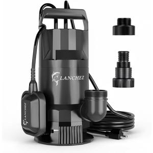LANCHEZ 1.6HP 6000GPH Sump Pump, Portable Submersible Water Pump with Float Switch, High Flow Water Removal for Pool Draining Hot Tub Basement Garden with 16ft Power Cord, Auto
