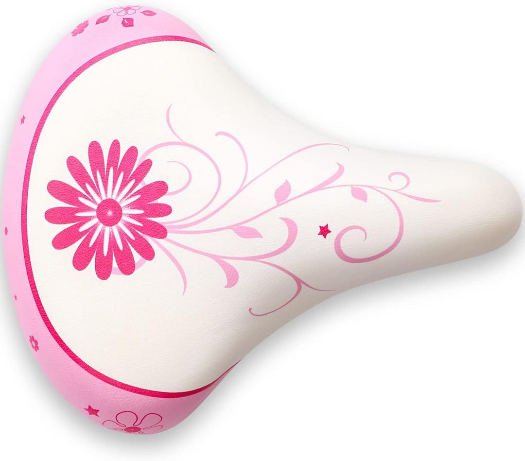 AVASTA Kids Bicycle Saddle for Girls & Boys Waterproof Wide Soft Bike Cushion Dual Shock Absorbing Fit for 12 14 16 18 20 or 20 22 24 26 inch Mountain Road Bike (Pink)