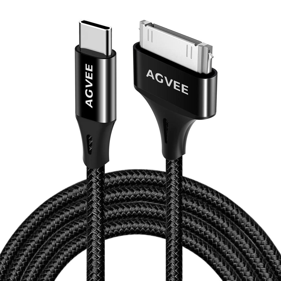 AGVEE 2 Pack 6.6ft USB-C to 30 Pin Cable Adapter for Old iPhone 4/4S iPad 1/2/3 iPod, Braided Metal Shell Type-C to 30Pin Adapter Charging Charger Data Cord, Black