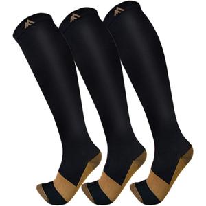 FuelMeFoot 3 Pack Copper Compression Socks - Compression Socks Women & Men Circulation - Best for Medical,Running,Athletic (Large-X-Large, 00 Black)