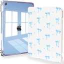 Feams Slim Case for iPad (A16) 11th Generation 11 Inch 2025, iPad 10th Generation 10.9 Inch 2022, Tri-Fold Stand Clear Back Cover with Pencil Holder & Auto Sleep, Blue Bow