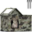 Outdoor Cat House Weatherproof, Large Feral Cat House for Winter, Collapsible Outdoor Cats Shelter in Winter with Door and Soft Mat, Easy to Assemble (Green) (17*13*15 inch)