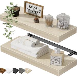 QEEIG Bathroom Floating Shelves for Wall - 15.7" Wall Mounted Shelf Over Toilet Farmhouse Home Decor Display Bookshelf Small 15.7 x 6.7 inch Set of 2, Rustic Brown (008-40BN)