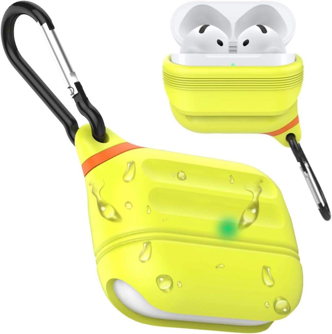 for Airpods 4th Generation Compatible with Apple Airpods 4 | Waterproof Protection | Glow | for USB-C/Wireless | Anti-Lost | One piece | Night Glow Yellow