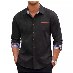 COOFANDY Men's Casual Dress Shirt Button Down Shirts Long-Sleeve Plaid Collar Denim Work Shirt Black XXL
