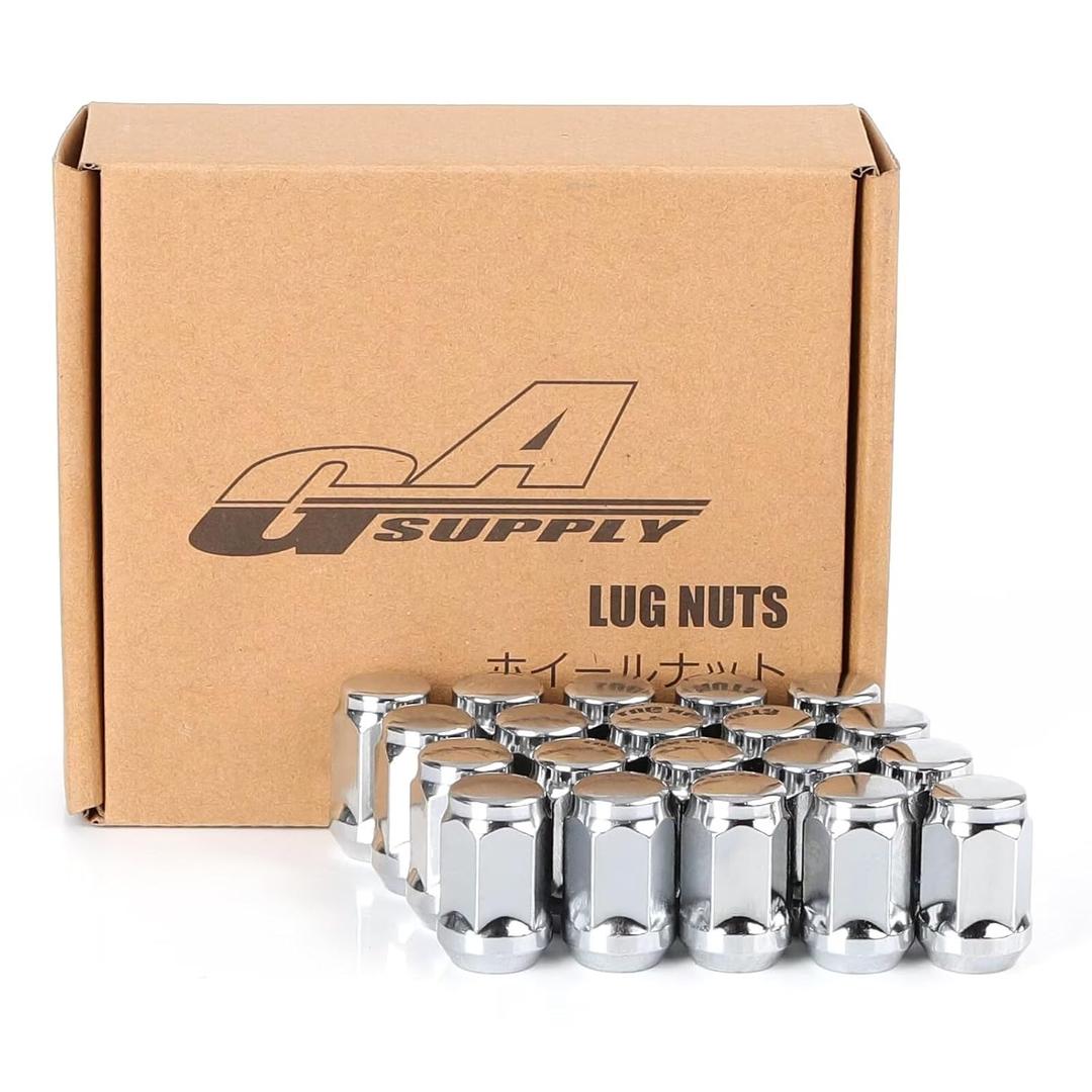 GAsupply 1/2x20 Lug Nuts 20pcs, Chrome 1/2''-20 Closed End Bulge Acorn Lug Nuts, 1.38" Tall 3/4" Hex, 60 Degree Conical/Cone Seat (Silver)