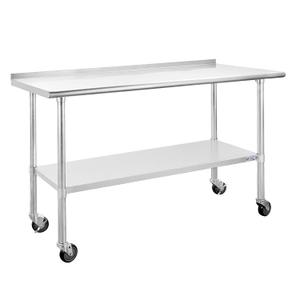 Hally Stainless Steel Table for Prep & Work 24 x 60 Inches with Caster Wheels, NSF Commercial Heavy Duty Table with Undershelf and Backsplash for Restaurant, Home and Hotel