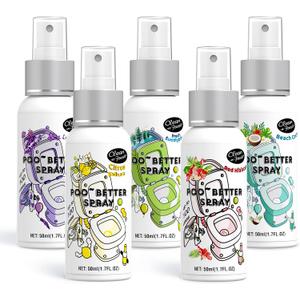 Clean-n-Fresh Toilet Spray, 8.5 Fl Oz Variety Pack of 5 - Citrus, Hibiscus, Lavender, Eucalyptus, Beach Coco, Travel Essentials Bathroom Odor Elimination, Air & Toilet Freshener, Each 1.7 Fl Oz