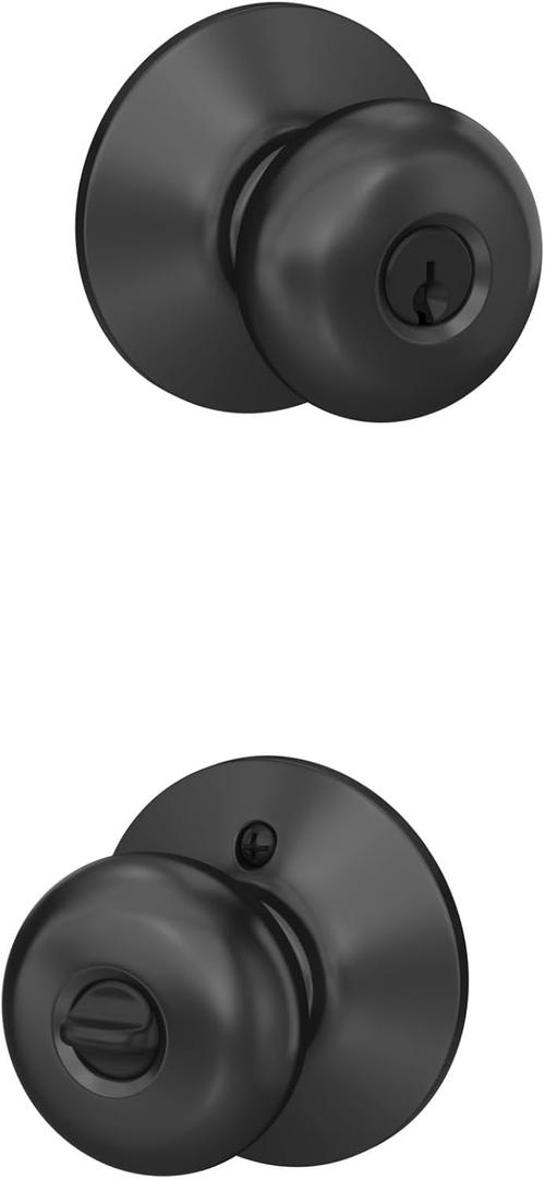 Schlage F51A PLY 622 Plymouth Door Knob, Keyed Entry Lock, Matte Black