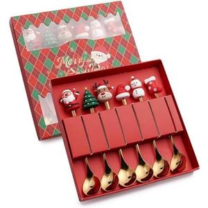 6Pc Christmas Spoon Stainless Steel Christmas Coffee Tea Spoon for Home,Creative Tableware Gift Box for Friends and Family