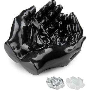Hand Shaped Succulent Planter Pot - Crystal Display - Air Plant Holder - Giving Hands Sculpture Decor - Key Bowl Ring Dish - Candle Holder (Black)