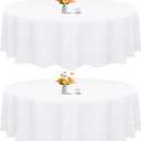 HAISIWLKJ 2 Pack 90 Inch White Round Tablecloth for Round Table Washable Reusable Outdoor Polyester Fabric Decorative Dining Table Cover for Buffet, Camping, Baby Shower, Party