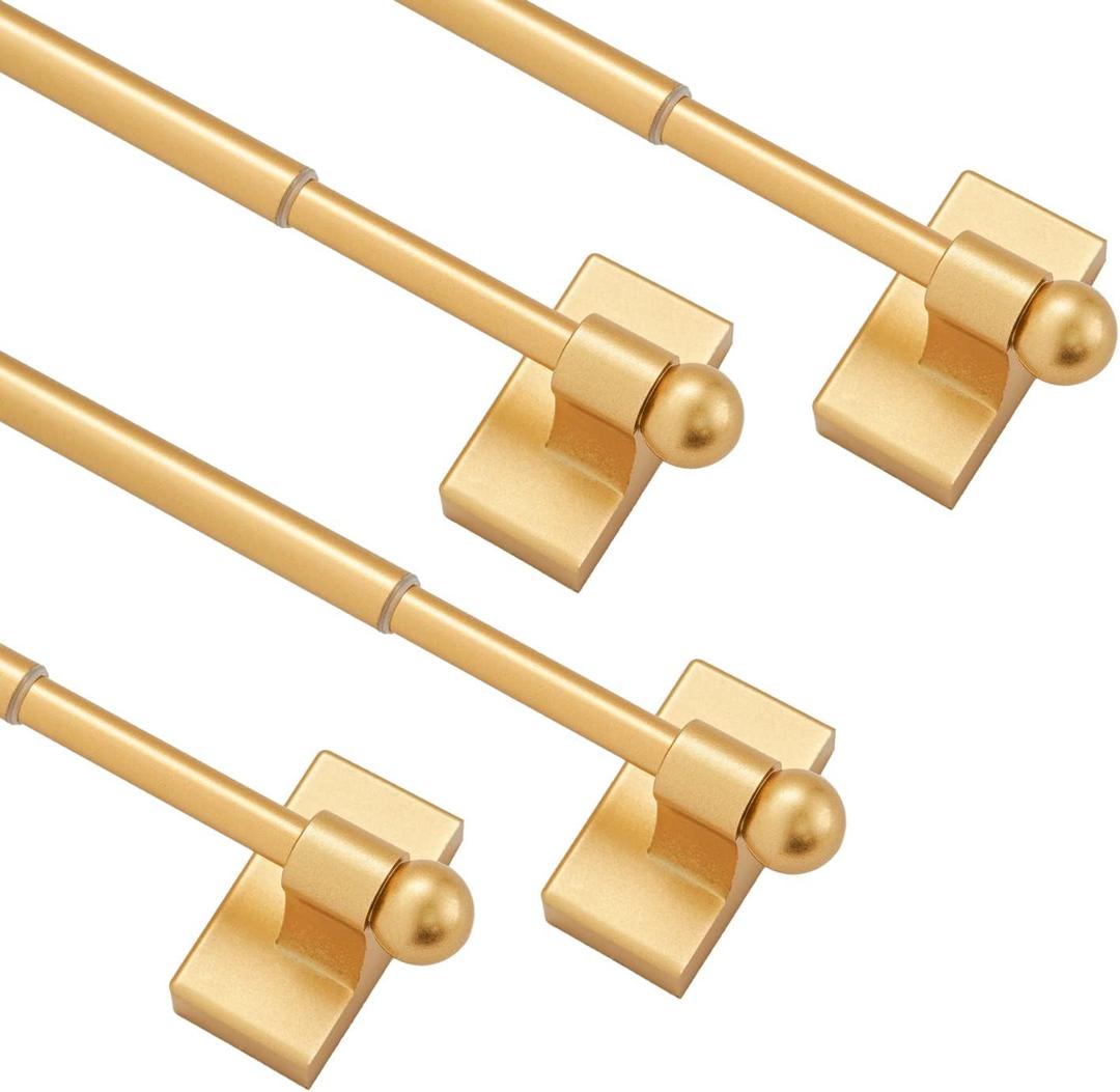 Magnetic Curtain Rods Multi-Use Adjustable Appliance Metal Doors Magnetic Rods, 16-28 Inch, 1/ 2 Inch Diameter, 4 Pack, Gold