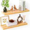 Solid Wood Live Edge Floating Shelves Set of 2  24" Rustic Wall Shelf with Hidden Bracket System, Wall Mounted Shelves for Bathroom, Kitchen, Living Room, Bedroom (Raw Wood)