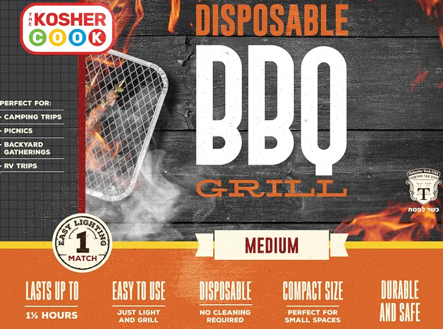The Kosher Cook Disposable Charcoal Grill - Ready To Use Portable Bbq Grill - Easy To Light Portable Charcoal Grill Kosher - 2 Pack
