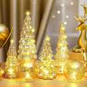 Syhood 6 Pcs Gold Mercury Glass Christmas Tree for Tabletop Light up Figurine Christmas Tree Mercury Cracked Glass Globe with Light for Xmas Decor Home Party Centerpiece Mantel Gift