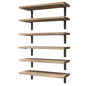 WOPITUES Wood Floating Shelves Set of 6, Shelves for Wall Decor, Farmhouse Shelf for Bedroom, Bathroom Storage Shelves, Book Shelves for Living Room  Rustic Brown