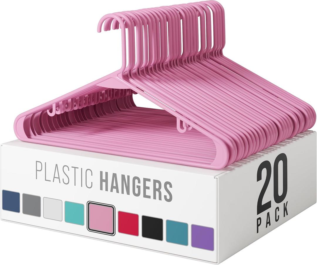 Clothes Hangers Plastic 20 Pack - Pink Plastic Hangers - Makes The Perfect Coat Hanger and General Space Saving Clothes Hangers for Closet - Percheros Ganchos para Colgar Ropa Hangars