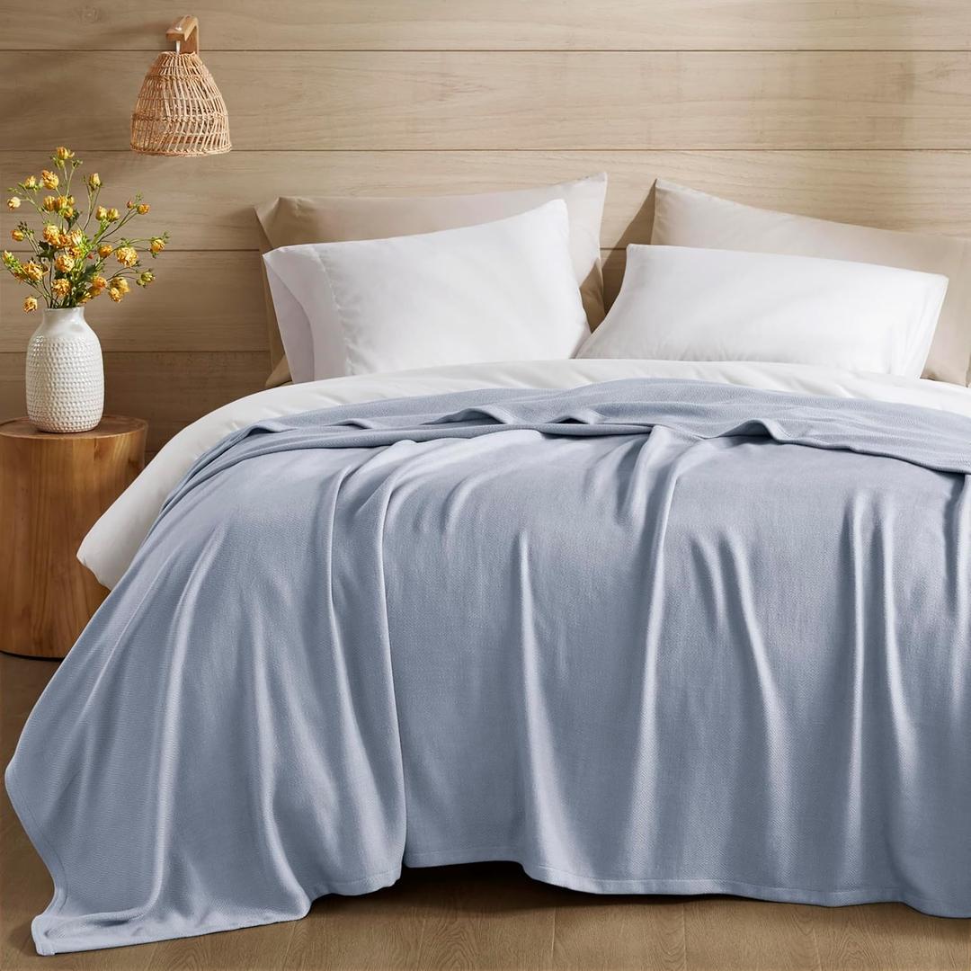 Madison Park King Size Blanket, 70% Rayon Bamboo-Based, 30% Cotton, Breathable for Hot Sleepers Menopause, Ultra Soft and Snag-Resistant, Summer Blanket for Bed or Couch, King 108"x90", Light Blue
