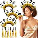 2026 New Year Eve Party Headband Golden Happy New Year Photo Booth Props Gold Metallic Fringed Party Blowers Noise Makers 2026 Eve Party Supplies