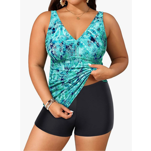 Yonique Womens Plus Size Swimsuits with Shorts Tummy Control Tankini Two Piece Bathing Suits Athletic Swimwear, 20W