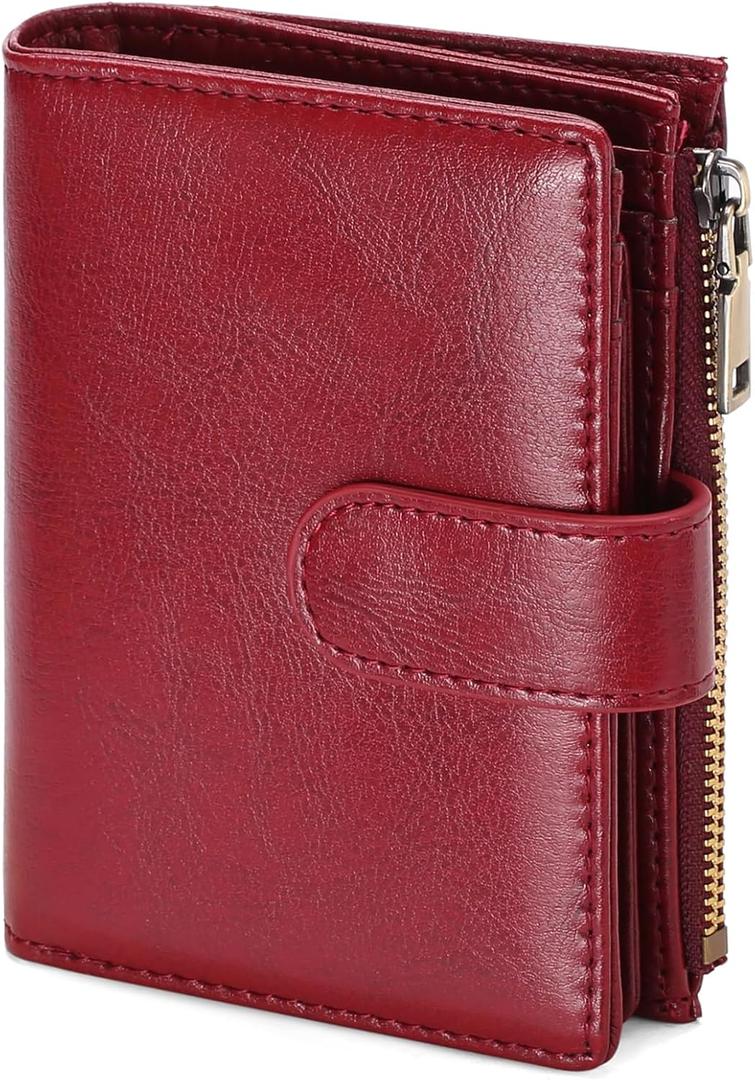 GAEKEAO Womens Wallet Small Vegan Leather RFID Blocking Bifold Zipper Pocket Wallet Card Case Purse with ID Window
