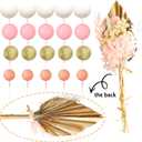 Ephlyn 21Pcs Ball Cake Toppers Flower Palm Leaf Cake Decorations for Bohemian Theme Boho Birthday Wedding Baby Shower Party Supplies Gold Pink