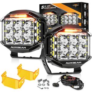 Auxbeam 5" 168W Round LED Offroad Light Pod with Amber DRL, V-MAX Series 16440LM Side Shooter LED Offroad with 270 Beam & Amber Covers, Auxiliary Driving Light for Truck ATV Jeep Ford