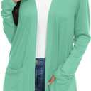 Womens Casual Lightweight with Pocketes Long Sleeve Open Front Cardigan (Teal, L)
