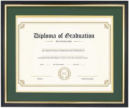 FramePro 11x14 Diploma Frame with Forest over Gold Mat, 14x17 Certificate Frame, Real Wood with Gold Trim, Black Frame with Arcylic