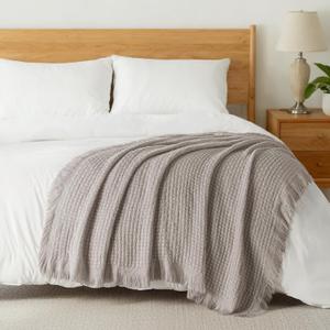 Exclusivo Mezcla Twin Size Knit Blanket with Fringes for Bed, Reversible Super Soft and Warm Woven Boho Throw for All Season, Home Decor, 60"x80", Taupe (Camel)