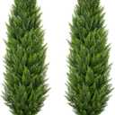 Briful 5ft. Cedar Topiary Trees Artificial Outdoor Set of 2 Realistic Faux Cedar Pines, UV Resistant Fake Shrubs Cypress Trees, Potted Floor Plants for Home Decor Indoor Farmhouse Patio Door