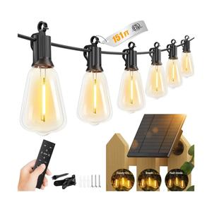 Brightown 151FT Solar String Lights Outdoor Waterproof with Remote, 48+2 LED Shatterproof Bulbs, Dimmable & Timable, 3 Light Modes - Commercial Grade Patio Lights for Garden Backyard Party Decor