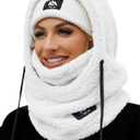 Balaclava Fleece Ski Mask for Men Women Winter Face Masks Windproof Hooded Scarf Cold Weather Hat Neck Warmer (White)