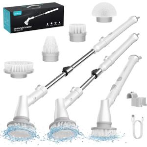 Ultrean Spin Brush, Cordless Electric Spin Scrubber with 4 Replaceable Brush Heads Adjustable Extension Handle, 2 Speed Shower Scrubber for Cleaning Bathroom, Tile, Floor, Tub (White)