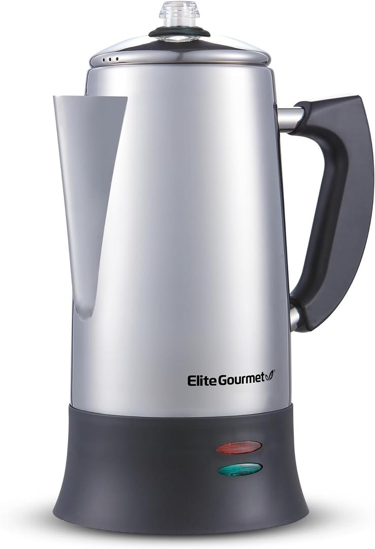Elite Gourmet EC924 Electric Coffee Percolator, BPA Free, Keep Warm, Clear Brew Progress Knob, Cool-Touch Handle, Cordless Serve, 12-Cup, Stainless Steel
