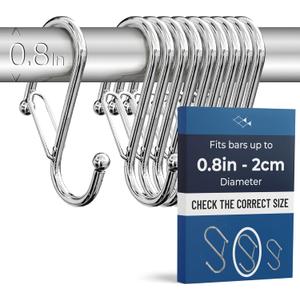 10-Pack Metal S Hooks for Hanging  Heavy-Duty S-Shaped Hook with Safety Buckle  Fits Bars up to 0.8 In  Anti-Drop S-Hooks for Kitchen, Bathroom, Closet & Pot Racks  Silver (Medium)