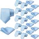 Sureio 20 Pcs Men Tie and Pocket Square Set Satin Formal Solid Ties for Men Pocket Square Handkerchief for Wedding (Blue)