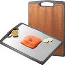 Titanium Cutting Board Double Sided, 15 Wood Cutting Board for kitchen, GR1 Titanium & Ebony Large Chopping Board for meat with Juice Groove for Meat & Veggies