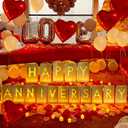 Happy Anniversary Light Up Letters, Rose Petals LED Tea Lights Candles Latex Foil Balloons, Paper Luminary Bags for Her Him Proposal Anniversary Valentines' Day Decorations