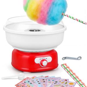 Cotton Candy Machine,Cotto Candy Maker for Kids with Cartoon DIY Stickers,6 Paper Cones & Sugar Scoop,Homemade Candy Machine for Birthday,Party Gatherings,Christmas Halloween Gift,Red