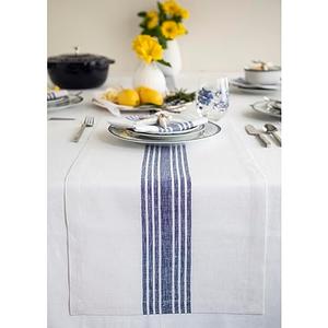 Solino Home Stripe Linen Table Runner 72 Inches Long - 100% Pure Linen Navy and White Farmhouse Table Runner 18 x 72 Inch for Dining, Dresser, Spring, Easter, Winter