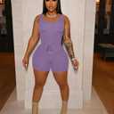 HBQ Women 2 Piece Outfits Sleeveless Tank Tops Biker Short Workout Jogger Sets Summer Light Purple M