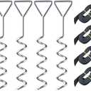 Trampoline Anchor Kit,Tent Pegs Heavy Duty Hard Ground Metal Screw In Storm Pegs Strong Long Galvanized with Adjustable Belt for Swings,Garden Shed,Playhouses,Dogs