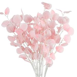 OJRTHDE 7PCS Long Artificial Eucalyptus Stems 35.4" Tall Fake Branches with Silk Apple Leaves Faux Pink Plants Bouquets for Party Wedding Flowers Arrangements Accessories Home Table Vase Decorations