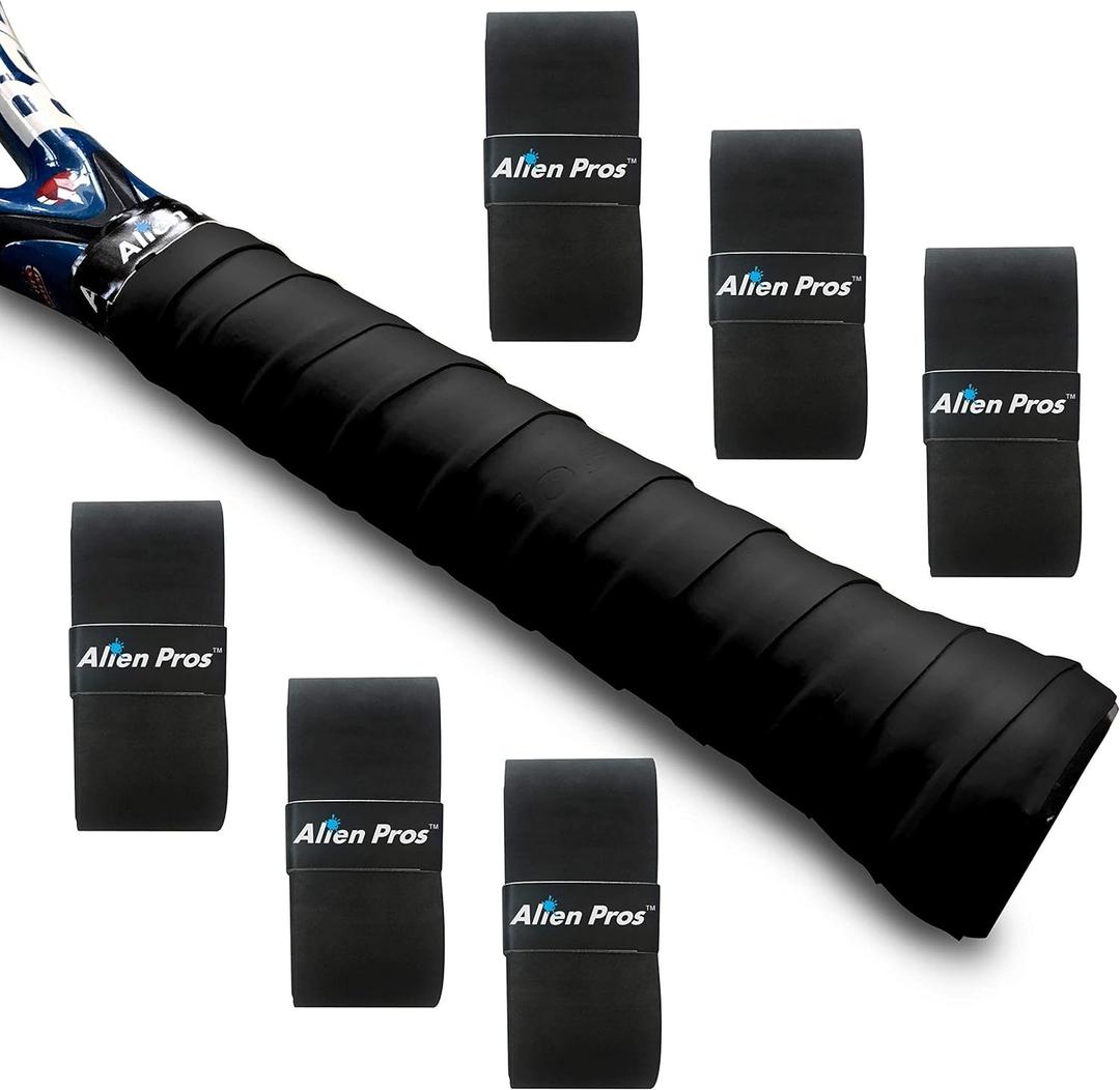ALIEN PROS Tennis Racket Grip Tape - Precut and Dry Feel Tennis Grip - Tennis Overgrip Grip Tape Tennis Racket - Wrap Your Racquet for High Performance (6-Pack Black)